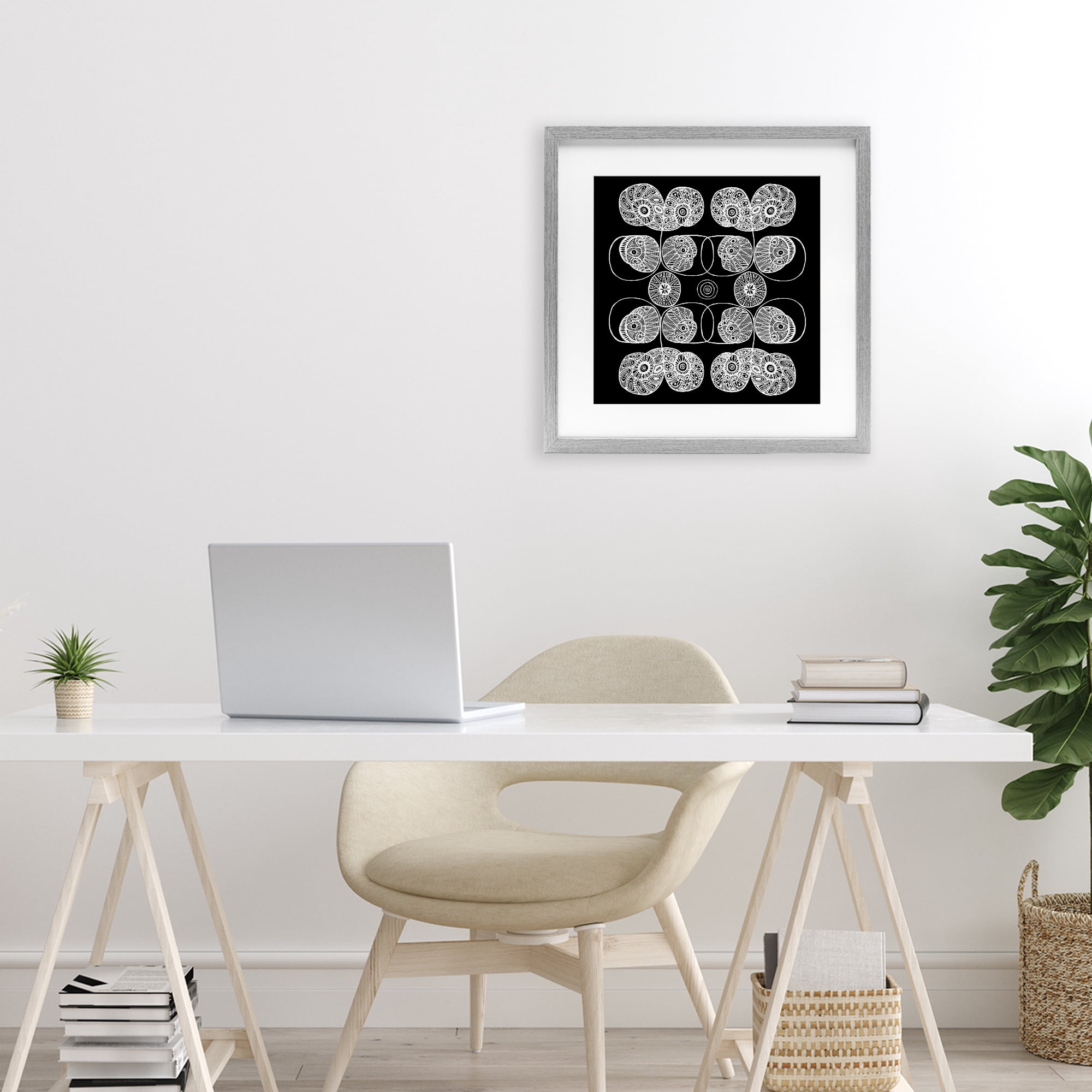 Stupell Industries Detailed Rounded Elementals Gray Framed Print Under Glass, design by El Perkin