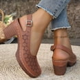 thumbnail image 5 of Rokment Platform Dressy Sandals for Women Ladies Spring Summer Elegant Casual Flower Hollow out Leather Closed Toe Chunky Block High Heels Slingback Dress Shoes Brown Size 6, 5 of 8