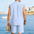 thumbnail image 3 of Yopmin Mens Linen Short Set 2 Piece Button Up Sleeveless Shirt and Shorts Set Loose Fit Linen Outfits for Vacation Daily Wear, 3 of 8