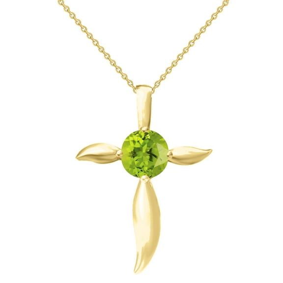 Gold Over Sterling Silver with Natural Peridot Cross Pendant with 18" Chain
