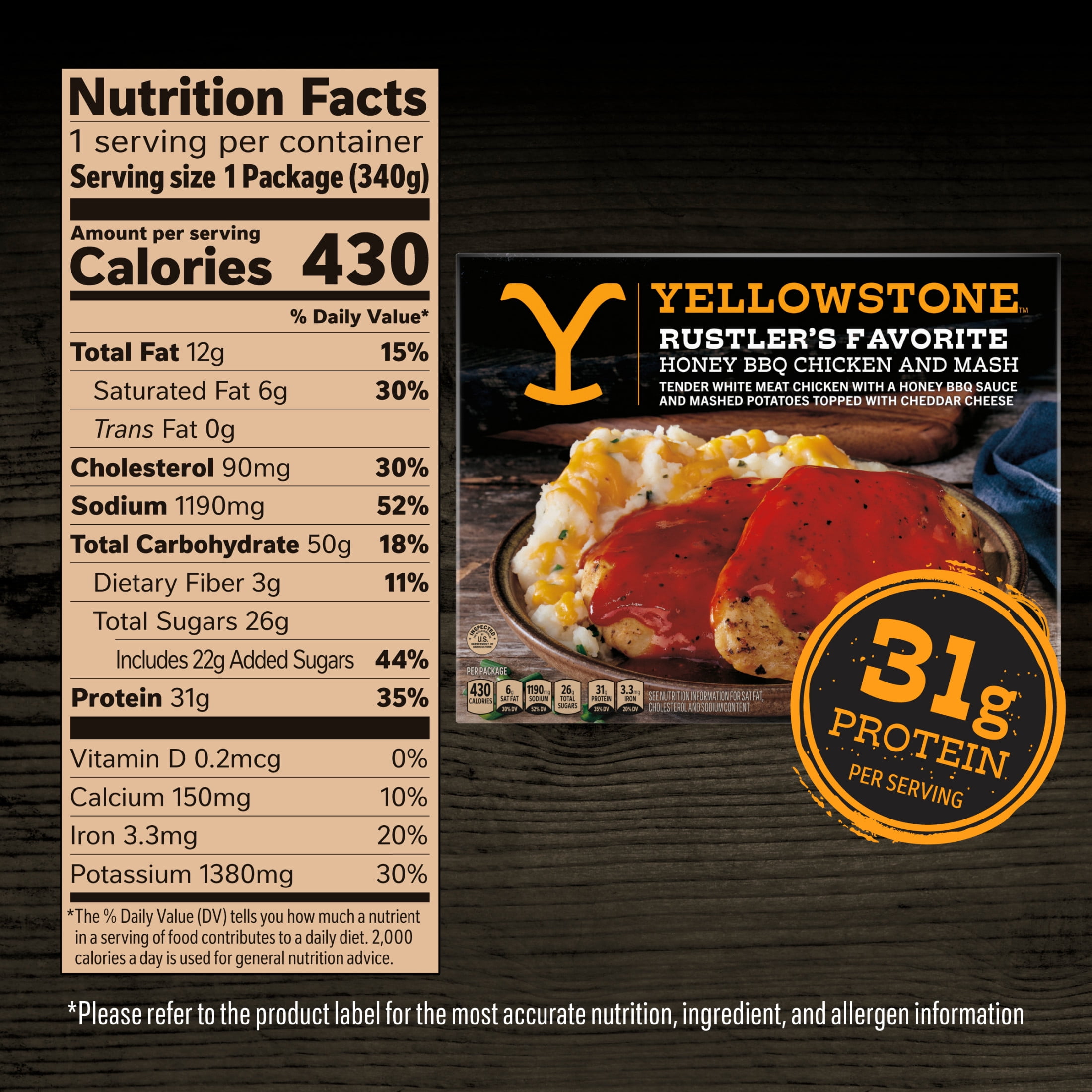 Yellowstone Honey BBQ Chicken and Mash, Single Meals, BBQ Dinner Frozen Chicken Meal  12 oz
