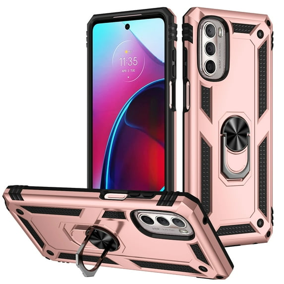 Allytech Moto G Stylus 2022 Case with Kickstand, Ring Holder Kickstand Military Grade Shockproof Anti-scratch Protective Compatible with Car Mount Case Cover for Motorola G Stylus 2022 -Rosegold