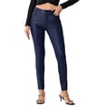 thumbnail image 1 of Pantalones de cuero sintético CURVY GLAM para mujer, de cintura alta, ajustados y elásticos, estilo motociclista, color azul, 1 of 6