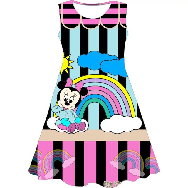 Vestido de verano para niñas, vestido sin mangas, cuello redondo, sin mangas, arco iris, dibujos animados de Minnie, manga corta, 3-7 años, Fashion130 Gao Jinjia LED