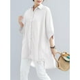 thumbnail image 6 of ZANZEA Women's Lapel Button Up Shirts Tops Asymmetrical Hem Blouses, 6 of 7