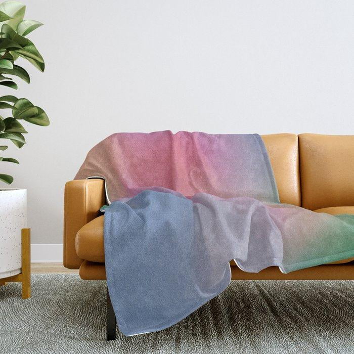 Pastel Pink Blue and Green Blurred Gradient Fleece Blanket, Polyester ...