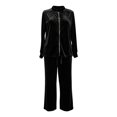 thumbnail image 4 of Women Velvet 2‑Piece Outfit Full Zip Stand Collar Jacket Drawstring Waist Wide Leg Pants Velour Loungewear Pant Suit Solid Color Fall Winter Tracksuit, 4 of 5