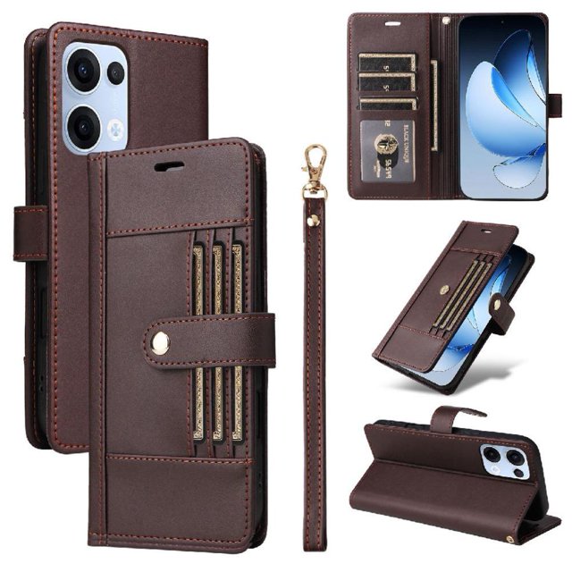 FOXDOCK Funda tipo Cartera para OPPO Reno 14 5G – Cubierta de Cuero PU con Múltiples Ranuras, Bolsillo para Efectivo y Correa de Muñeca