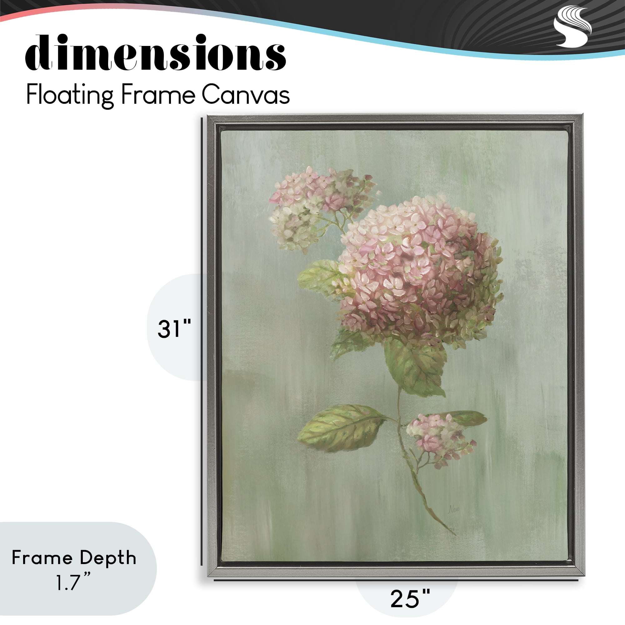 Stupell Industries Single Hydrangea Bushel Gray Framed Floater Canvas Wall Art, design by Nan