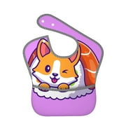 Bingfone Mess-Proof Baby Bib - Waterproof Bib For Baby Boy Or Girl With Food Catcher Pocket, Unisex-Corgi In Sushi Roll
