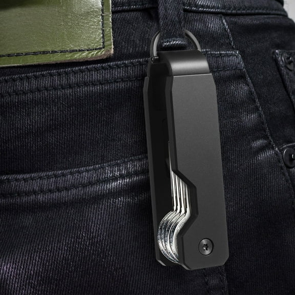 Pawsdot Sleek Black Metal Keychain Organizer Aluminum Alloy Key Holder with Silent Function