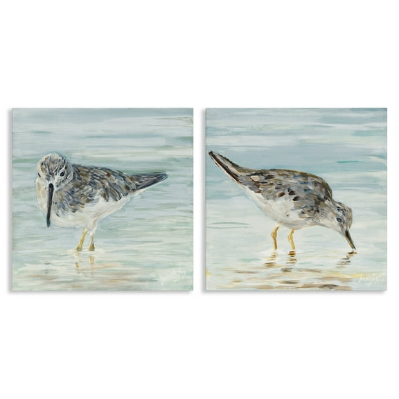Stupell Industries Piping Plover Shoreline Birds Animals Painting Wrapped Canvas Art Print Wall Art, 17 x 17, Set of 2