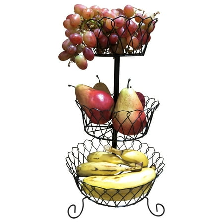 Herend Baskets - Evelots 3 Tier Fruit/Veggie Basket-Kitchen Counter Top-Sturdy Metal-3 Baskets