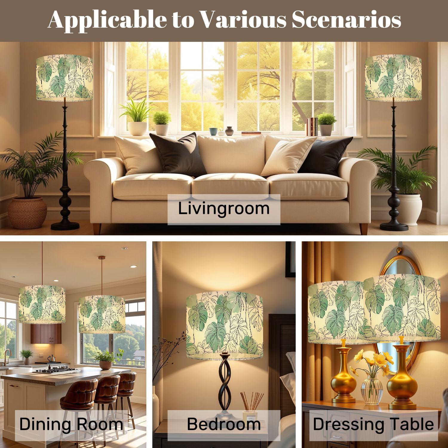 Lampshades 2 Pack Abstract minimal monstera leaves plant line drawing 13"x13"x10" Light Shade for Table Lamps Floor Lamp Shades Lampshade Replacement Easy Assembly