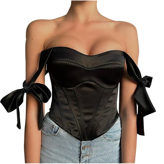 Plus Size Renaissance Corset Fashion Women Style Solid Color Backless Ribbon Waist Camisole Shapewear Tops Black m