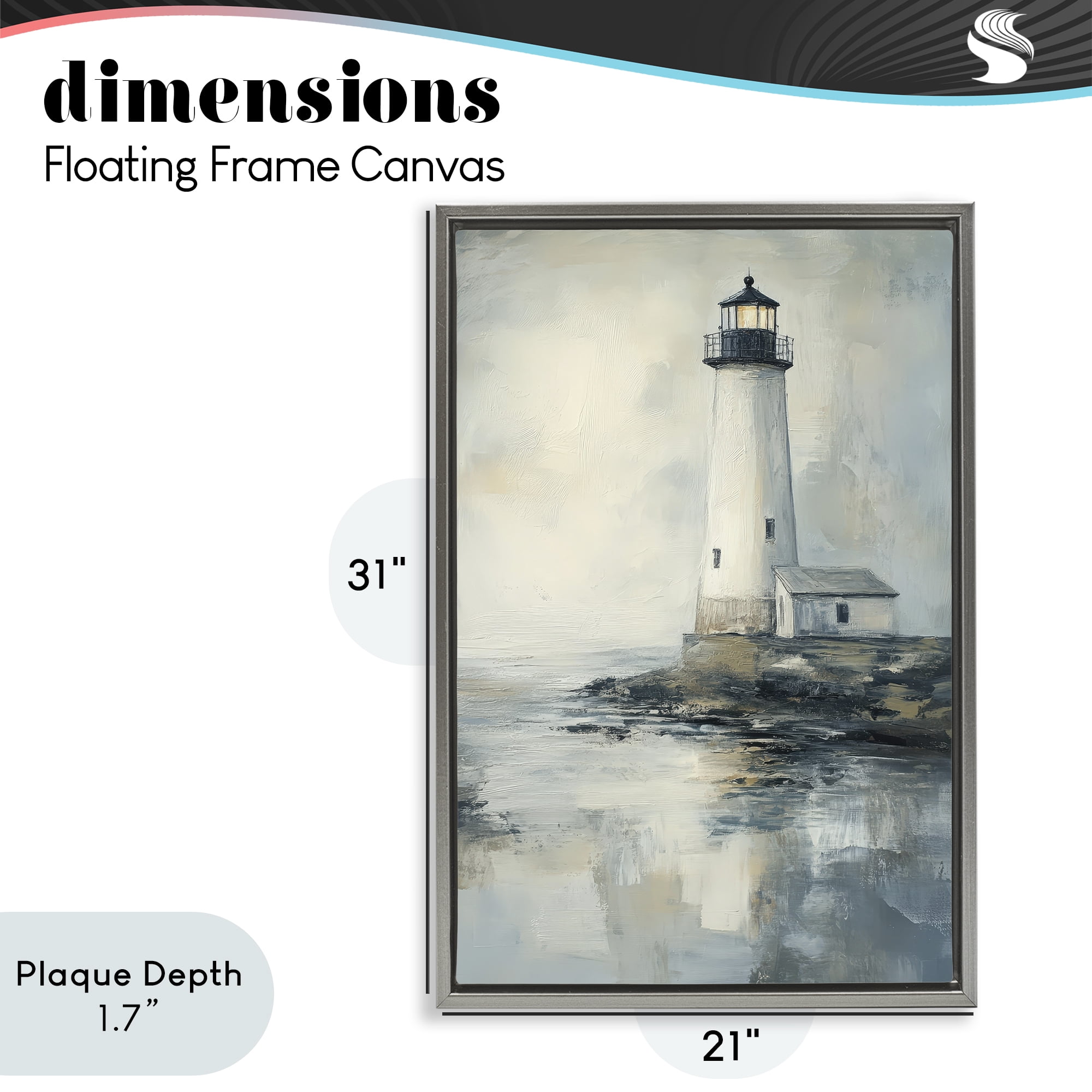 Stupell Industries Moody Lighthouse Reflecting Gray Framed Floater Canvas Wall Art, design by Petal Prints Design