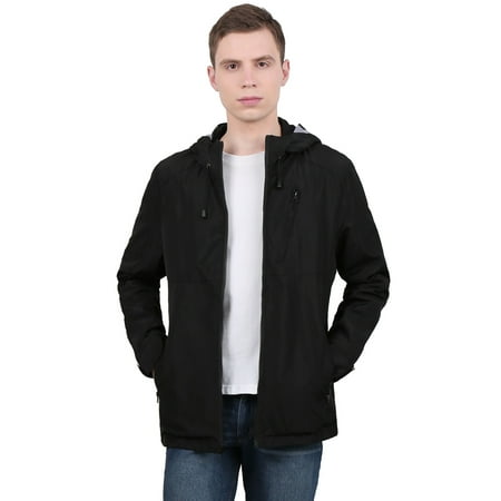 Sleeve Funnel Neck Jacket - Unique Bargains Men's Funnel Neck Zip Up Pockets Drawstring Hooded Waterproof Jacket