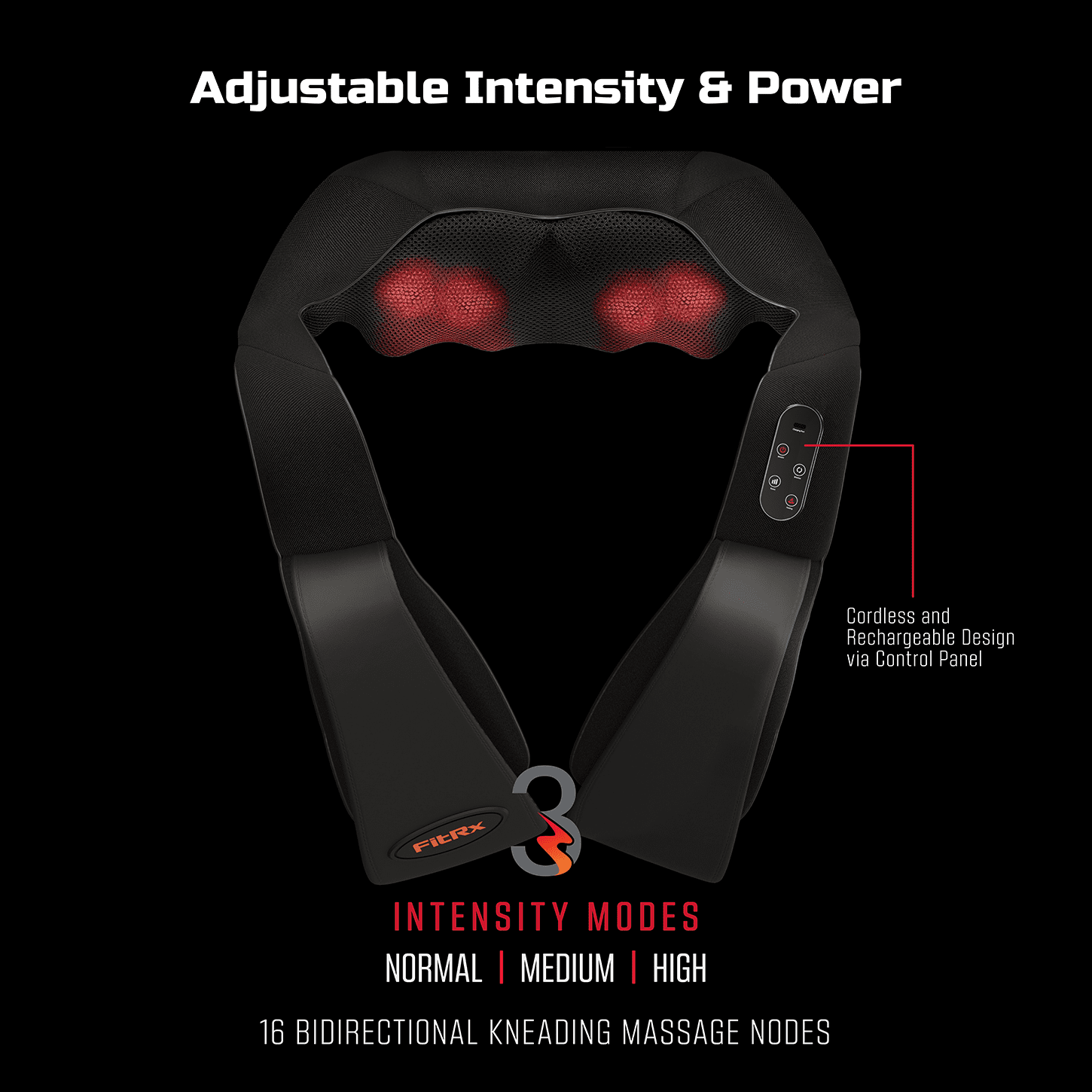 FitRx Cordless Shiatsu 3D Massager, USB-Rechargeable Shoulder, Back, and Neck Massager with Heat