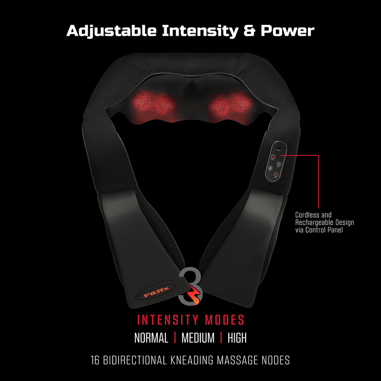 FitRx Cordless Shiatsu 3D Massager, USB-Rechargeable Shoulders, Back, and Neck Massager with Heat