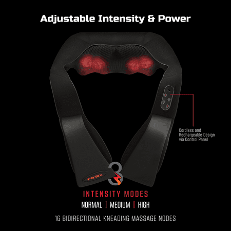 FITRX CORDLESS SHIATSU 3D MASSAGER, USB-RECHARGEABLE SHOULDER, BACK, AND NECK MASSAGER WITH HEAT