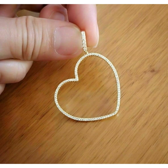 Women's 1Ct Round Cut Diamond Pendant Heart Shape in 14K Yellow Gold Plated Silver
