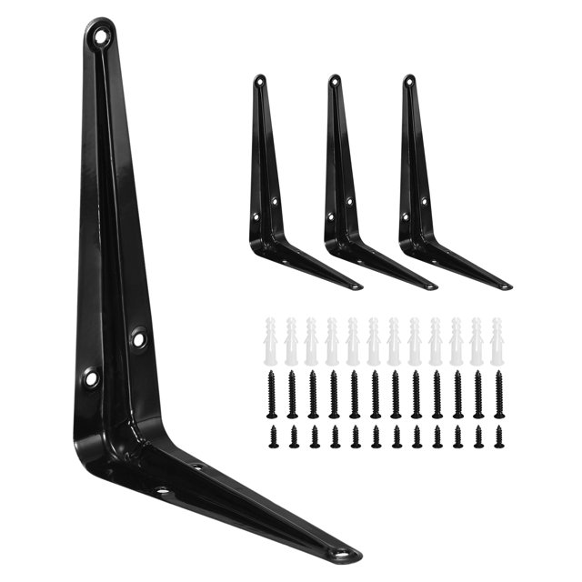Estante Soporte 6 x 5 Pulgadas, 4uds Metal L Soportes Flotante Estante Soportes Pared Ángulo Soporte Esquina Arriostramiento para Madera Tablero, Negro