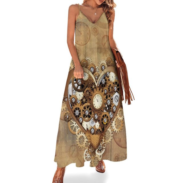 Vestido sin mangas estilo retro steampunk con forma de corazón y máquina de amor, bonito vestido para mujer, verano
