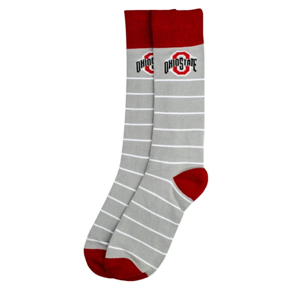 DB Fan Gear Ohio State Buckeyes Chaussettes Habillées Rayées Blanches pour Hommes, Gris/écarlate, Taille Unique, NCAA sous Licence Officielle