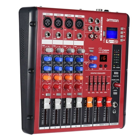 ammoon Digital 4-Channel Mic Line Audio Mixer Mixing Console 2-band EQ with 48V Phantom Power USB Interface for Recording DJ Stage Karaoke Music (Best Mixer Audio Interface Combo)