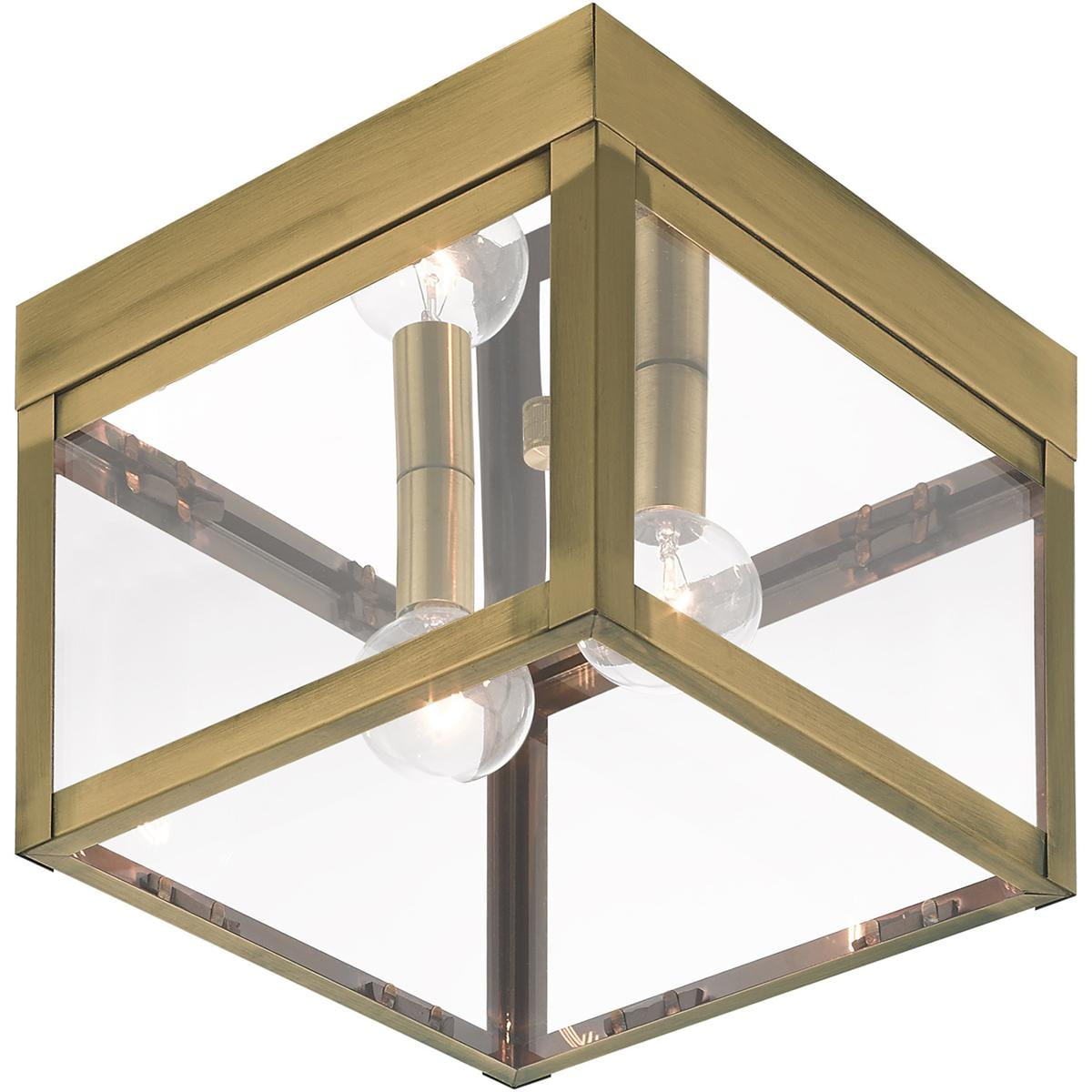 8 inch 2 Light Antique Brass Outdoor Ceiling Light fixture with Clear Glass Shade