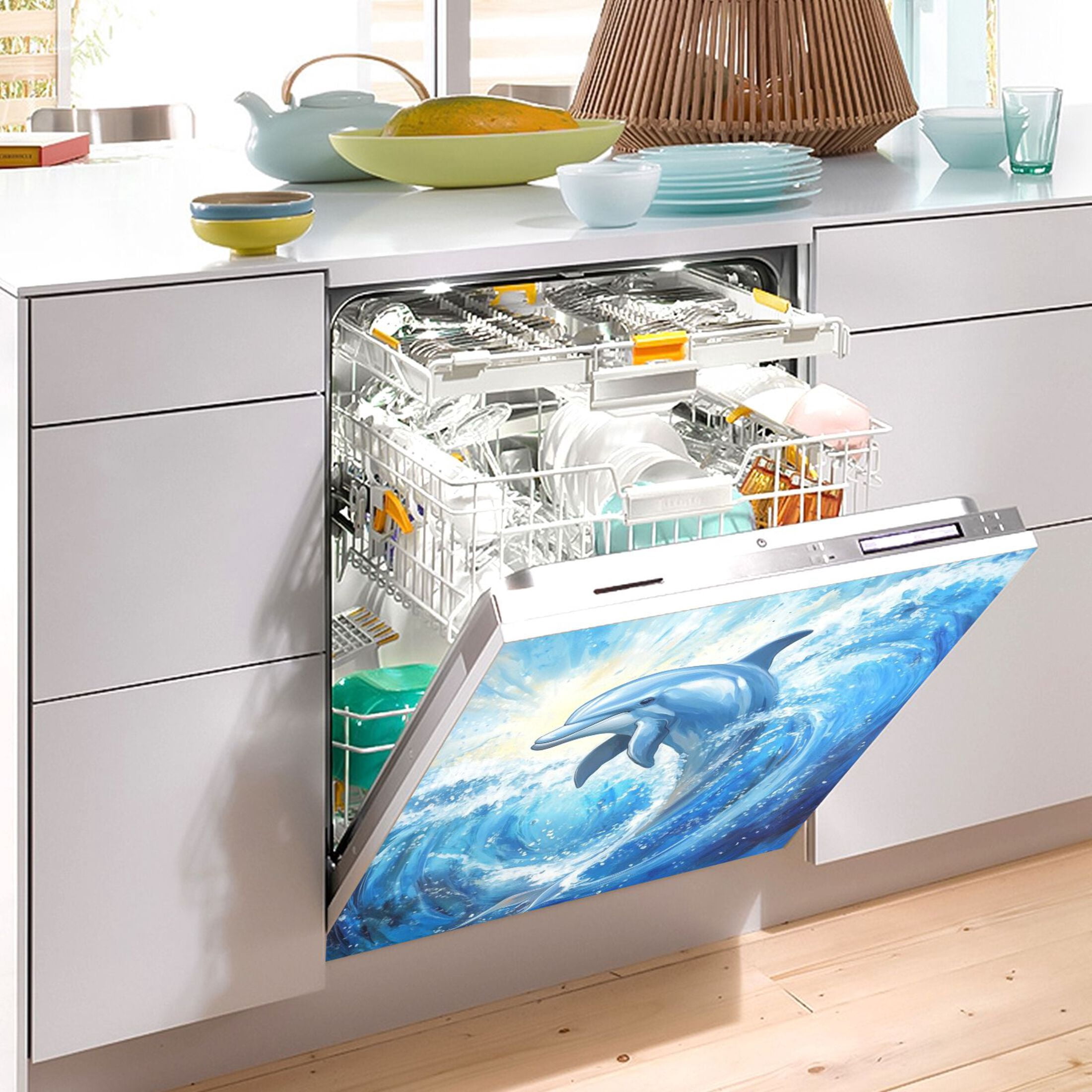 Dishwasher Magnetic Sticker 23x26 Inch Refrigerator Magnetic Sticker Washing Machine Magnetic Sticker Kitchen Panel Magnetic Sticker Home Decor Blue Beautiful Dolphin