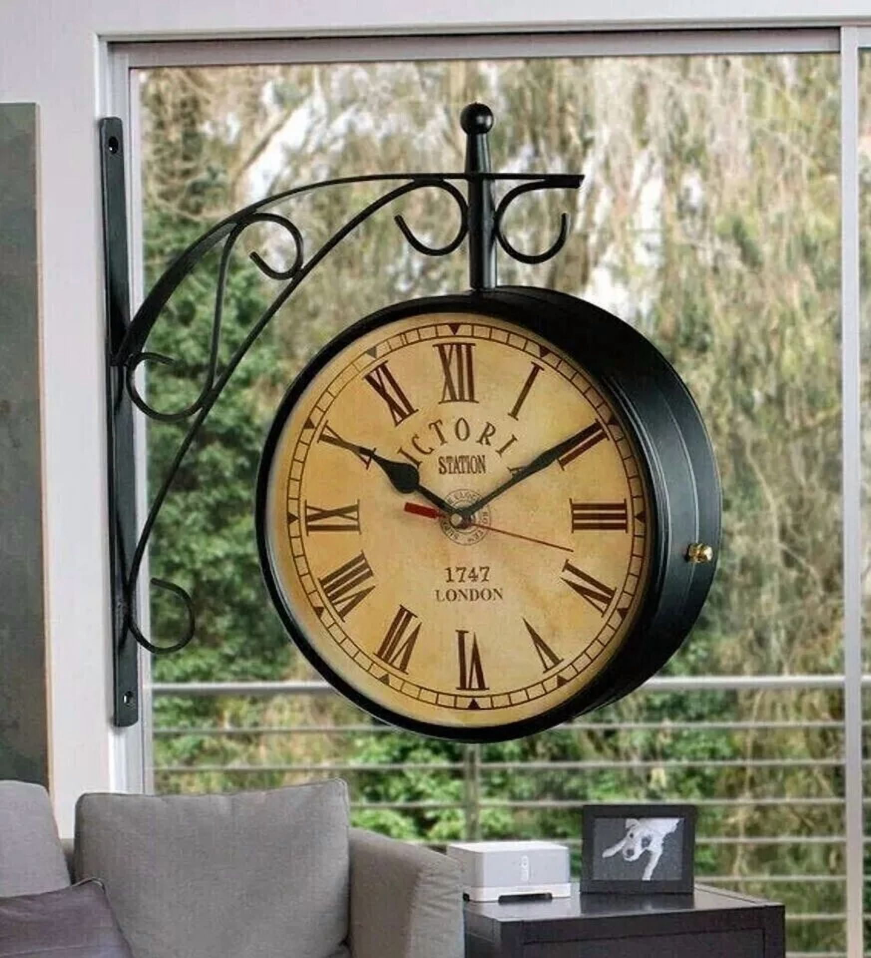 10" Vintage Railway Station Clock Victoria Double Sided Station Clock Nautical Railway Wall Clock Home Decorative Wall Clock