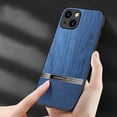 thumbnail image 6 of Dteck For iPhone 14 6.1 inch Slim Case,Luxury Natural Wood Grain PU Leather Anti-Fingerprint Rugged Shockproof TPU Bumper Anti-Scratch Protection Phone Case Cover.For iPhone 14,Blue, 6 of 7