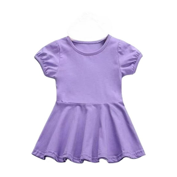 Rggeeun Girls Summer Dresses Casual Dress For Baby Toddler Girls Solid Color Elastic Waist Outdoor Play Dress Versatile O-Neck Sundress