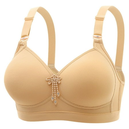 Bras for Women Plus Size Embroidery Steel Hoop Push Up Full Coverage Breathable Yoga Workout Everyday Bra Beige 1 40 B