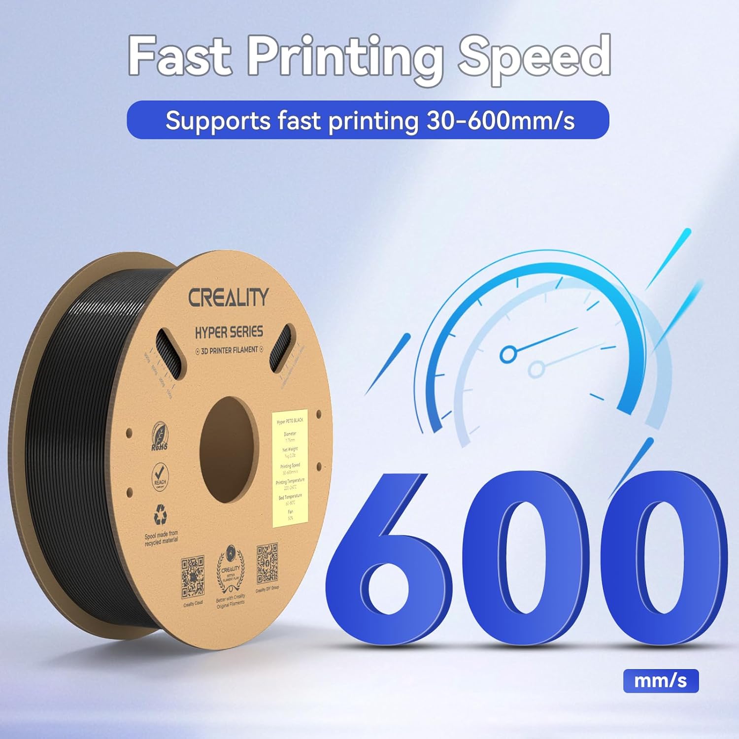 Official Hyper PETG Filament Clear-Christmas Decor, High Speed 600mm/s 3D Printer Filament PETG, 1kg(2.2lbs)/Spool 1.75mm, Dimensional Accuracy ± 0.05 mm (Black)