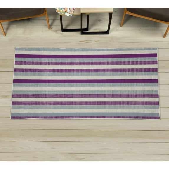 Retro Decorative Rug, Classical Vertical Stripes Pattern Texture Image Old Fashioned Display Art, Quality Carpet for Bedroom Dorm and Living Room, 6 Sizes, Purple Ivory, by Ambesonne