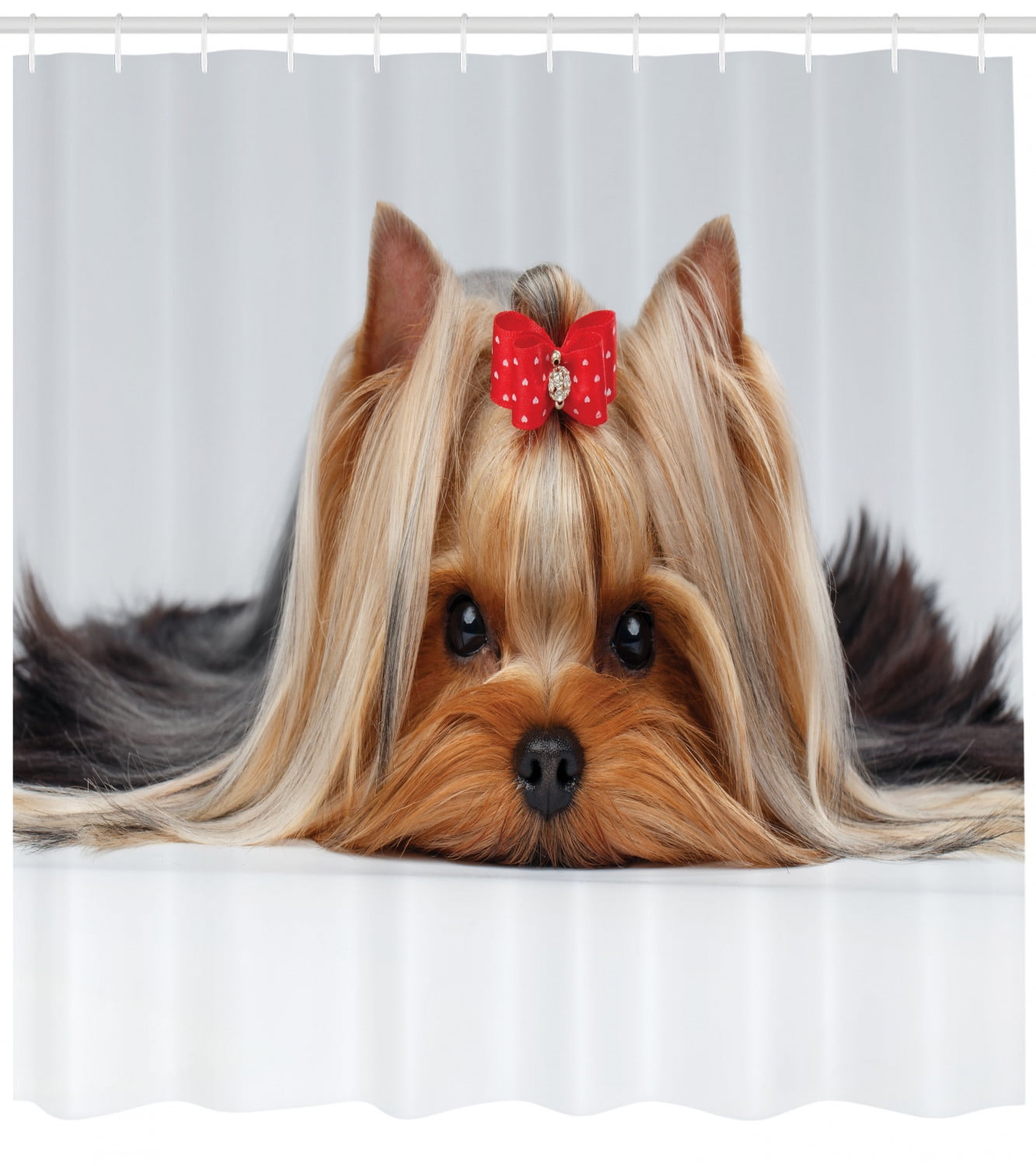 Yorkie Shower Curtain Lying Yorkshire Terrier With Cute Ribbon Yorkie Love Portrait Of A Dog Fabric Bathroom Set With Hooks Pale Caramel Sand Brown By Ambesonne Walmart Com Walmart Com