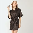 thumbnail image 2 of Solid Color Short Kimono Satin Bathrobe Silky Bride and Bridesmaid Robe, 2 of 7