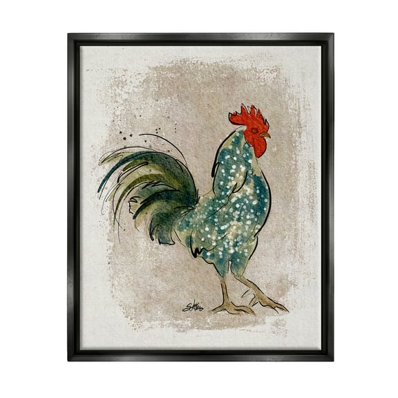 Stupell Speckled Hen Country Bird Animals & Insects Painting Black Floater Framed Art Print Wall Art