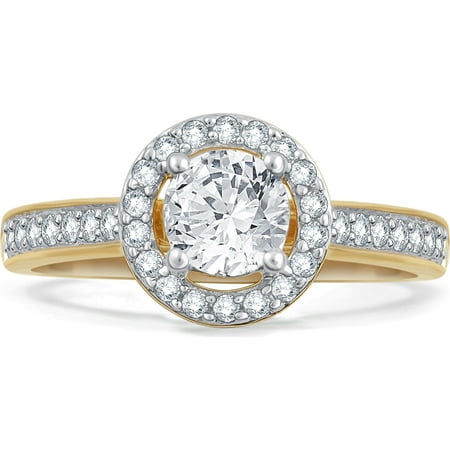 1.00 Carat T.W. Diamond Round Frame 14K Yellow Gold Engagement Ring