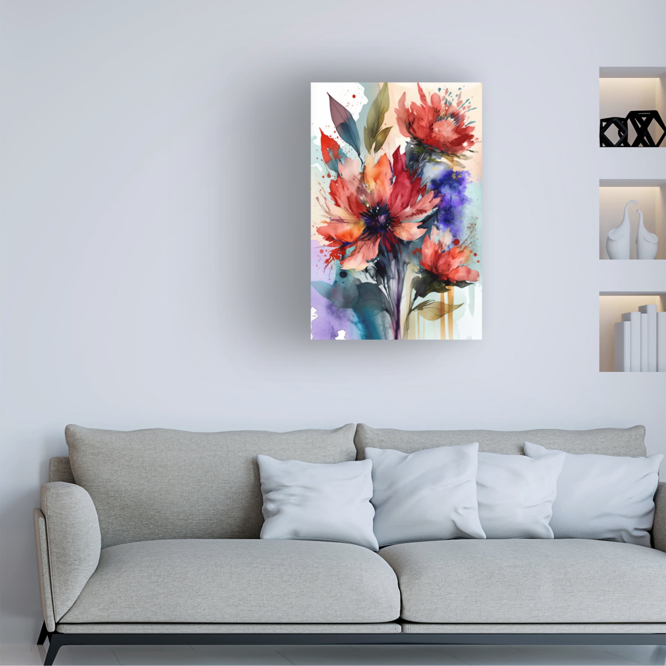 Canvas Wall Art - Ray Heere 'Watercolor Expressive Flowers 17' Wall Art for Living Room, Bedroom, or Office Décor by Trademark Fine Art - 30 x 47 Inches