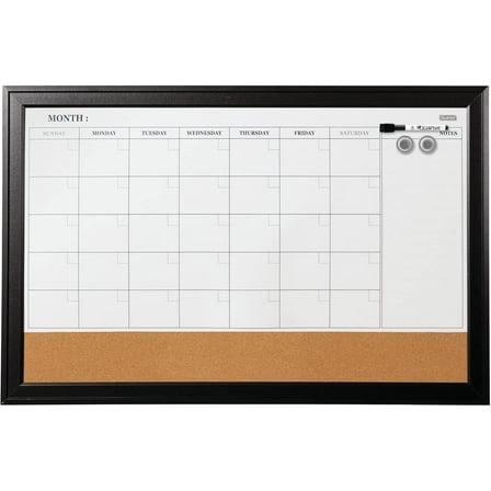 Quartet Combination Magnetic Whiteboard Calendar & Corkboard, 23" x 35" Combo White Board & Cork Board, Ebony Frame (79284)