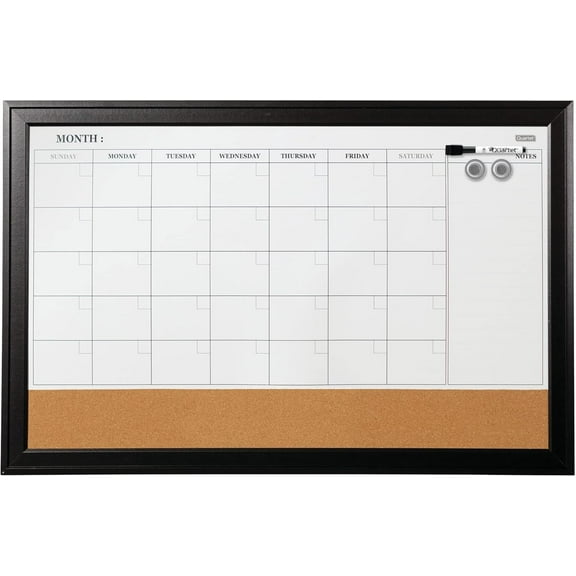 Quartet Combination Magnetic Whiteboard Calendar & Corkboard, 23" x 35" Combo White Board & Cork Board, Ebony Frame (79284)