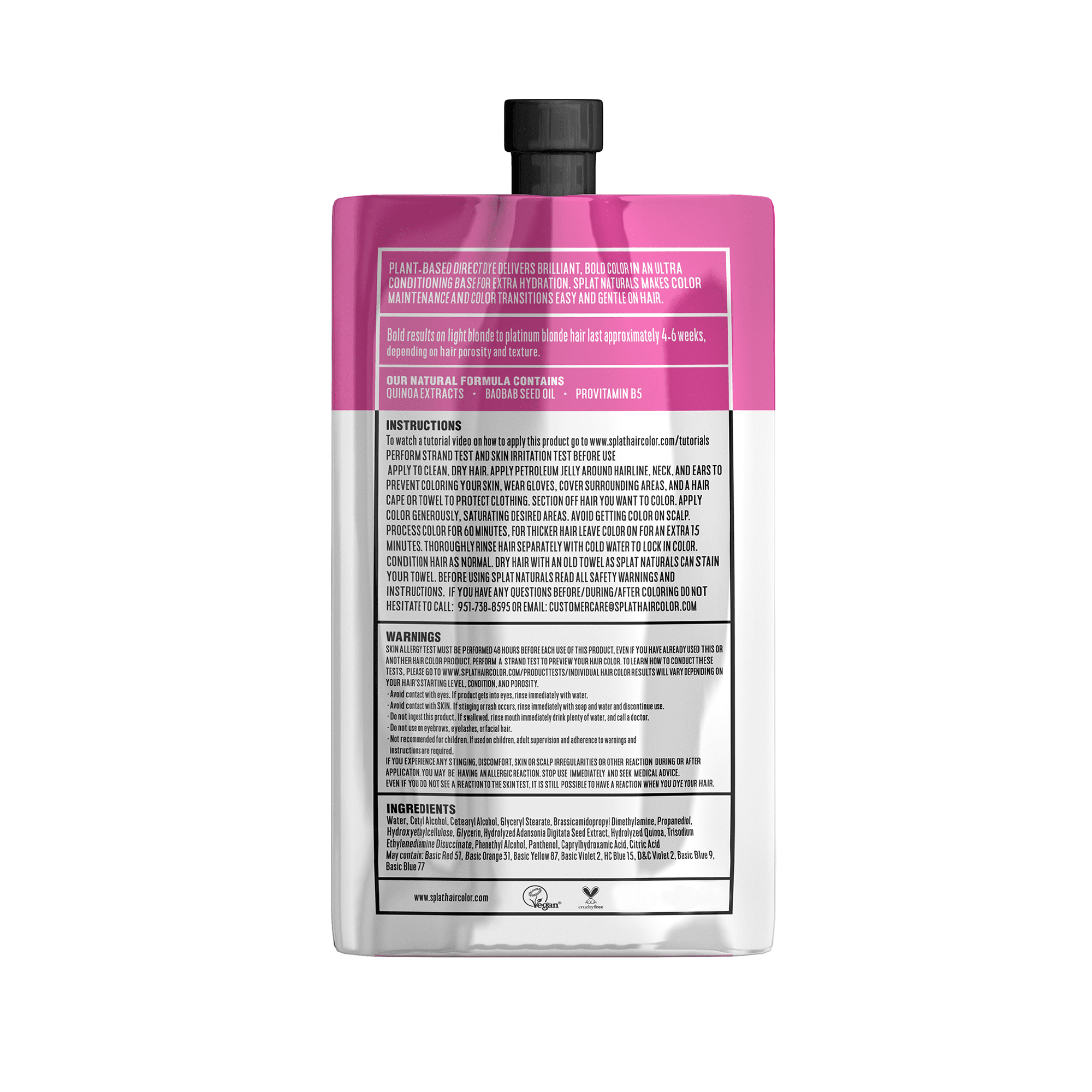 Splat Naturals Conditioning Hair Color, Semi-Permanent Hair Dye, Pink, 6 fl oz Pouch