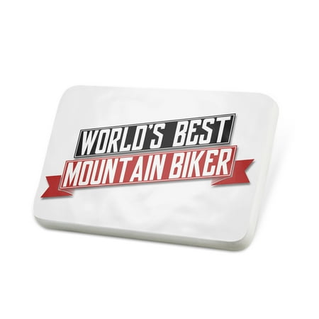 Porcelein Pin Worlds Best Mountain Biker Lapel Badge –