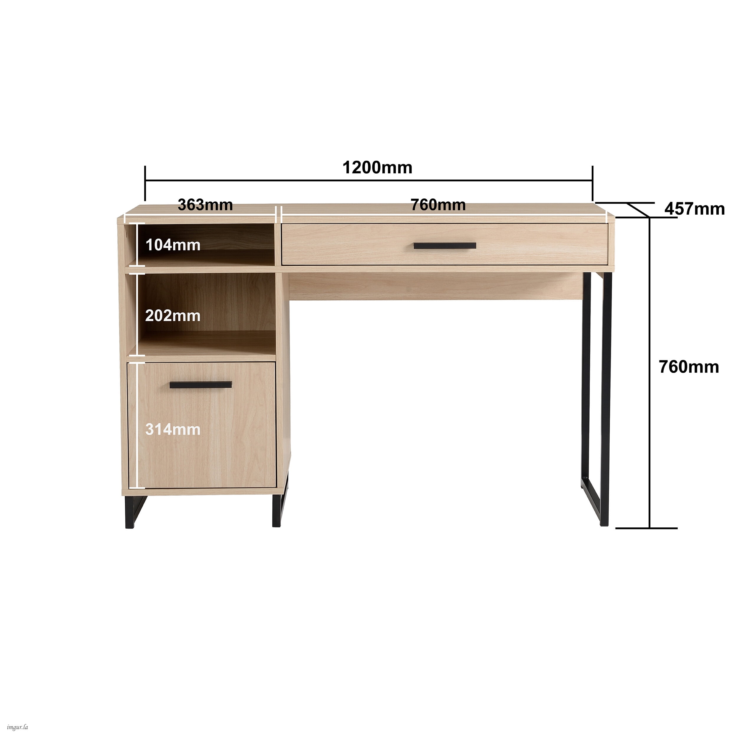 Mainstays Wood & Metal Accents Writing Desk with Drawer and Door for Teen/Adult, Light Wood