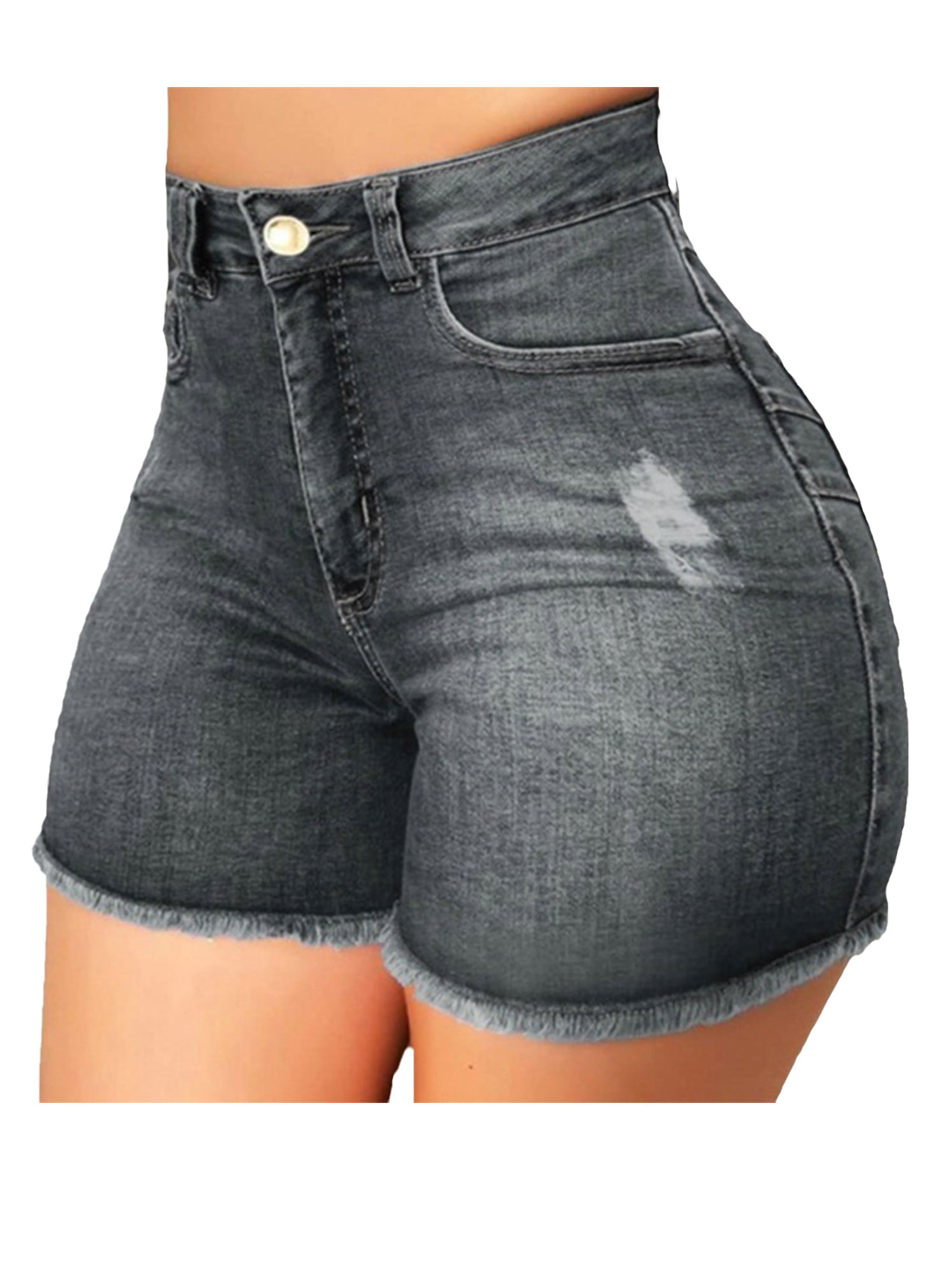 USA Made SIZE LARGE // High Waist Denim Cut Off Stone Wash Frayed Shorts 