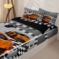 thumbnail image 3 of Manfei Cartoon Racing Cars Zipper Full Size Comforter Sets with Fitted Sheet and 2 Pillowcases,Checkered Flag Zipper Bedding Set,Orange,Black Reversible,4pcs, 3 of 8