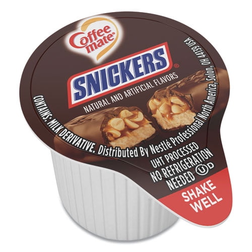 Liquid Coffee Creamer, Snickers, 0.38 oz Mini Cups, 50 Cups/Box Liquid Coffee Creamer, Snickers, 0.38 oz Mini Cups, 50 Cups/Box